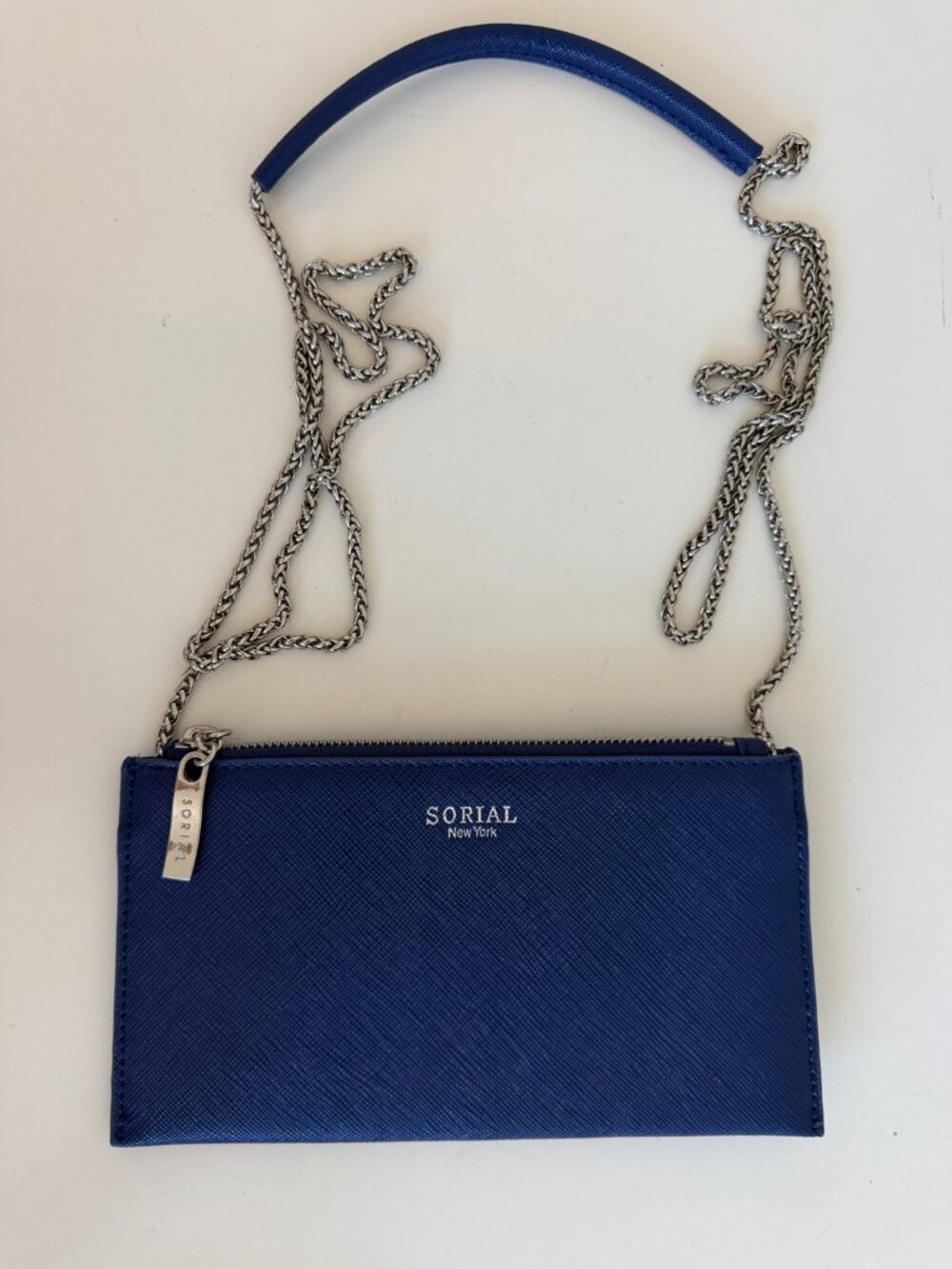 Sorial New York Navy Saffiano Mini Crossbody Chain Bag